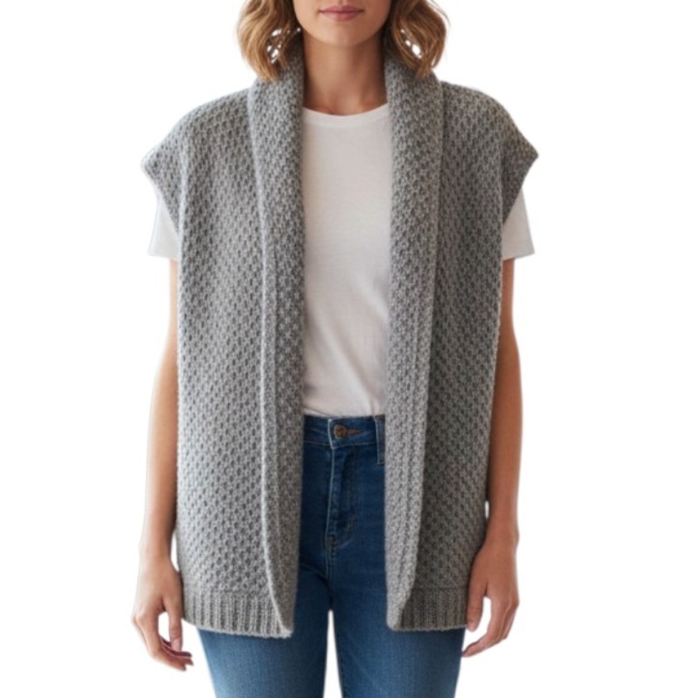 J JILL Gray Thick Chunky OPEN SWEATER CARDIGAN VEST Alpaca Blend Shawl Collar XL